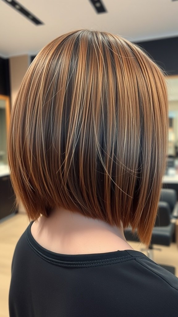 A sleek layered bob haircut with a hidden undercut, showcasing a stylish and modern look.