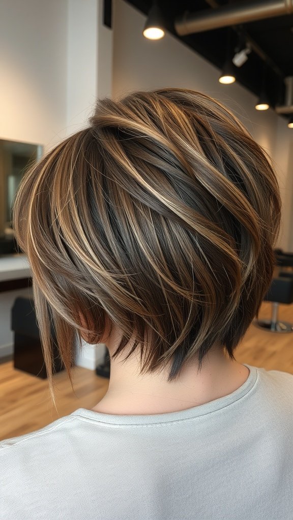 A sleek shag hairstyle with tapered ends, showcasing soft layers and a polished finish.