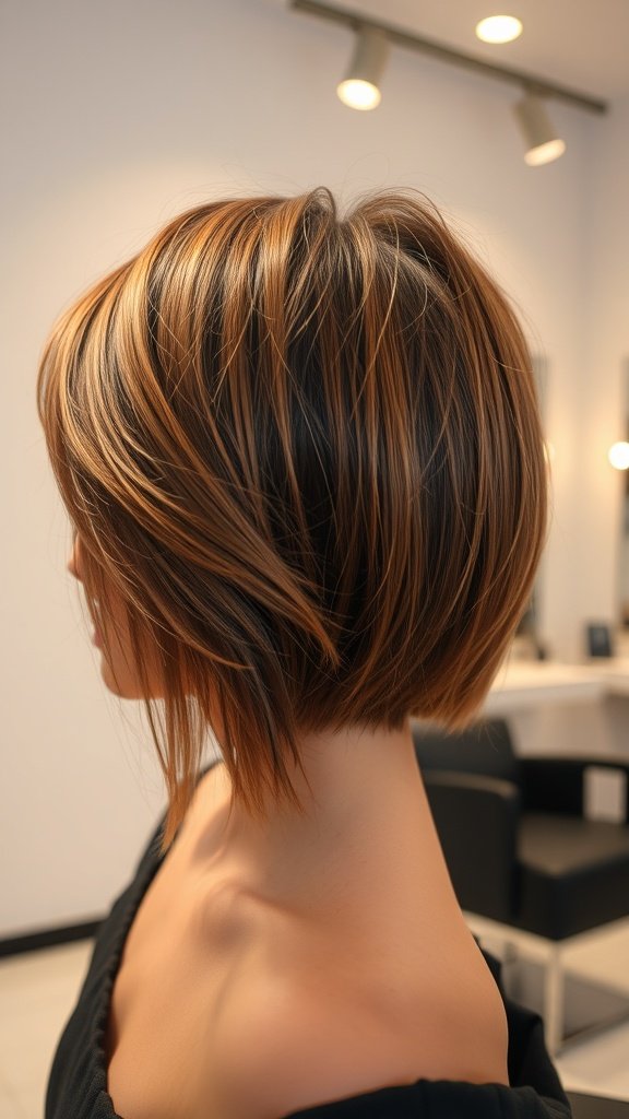 A stylish asymmetrical hush cut with razor ends, showcasing a modern hairstyle with texture and movement.