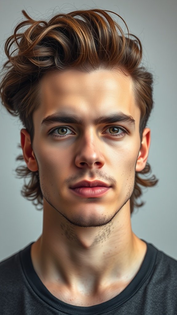 A young man with long curly hair styled with an undercut, showcasing a modern and trendy hairstyle.