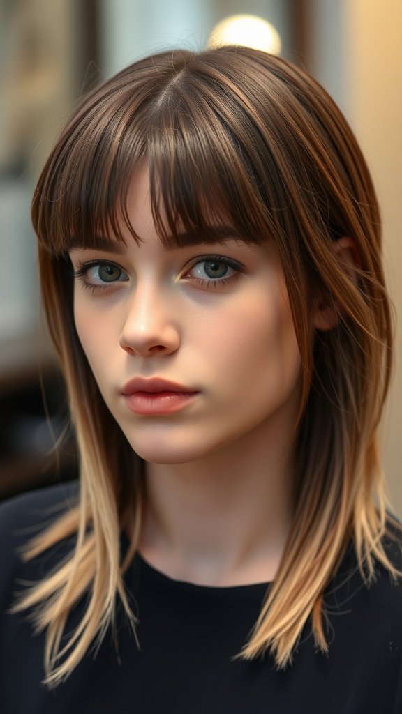 A stylish long fringe haircut with a fade on the sides, showcasing a modern and clean look.