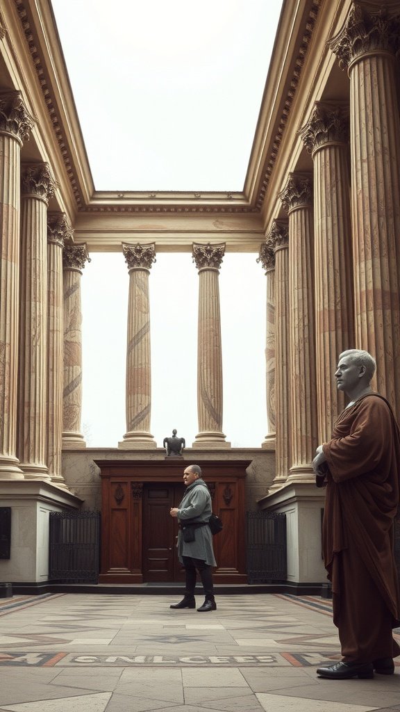 A man with a Longer Caesar Cut hairstyle standing in a grand architectural space.