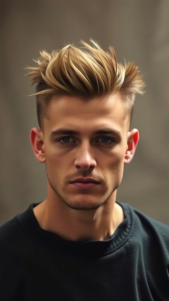 A young man with a low fade haircut and shaggy top, looking confidently at the camera.