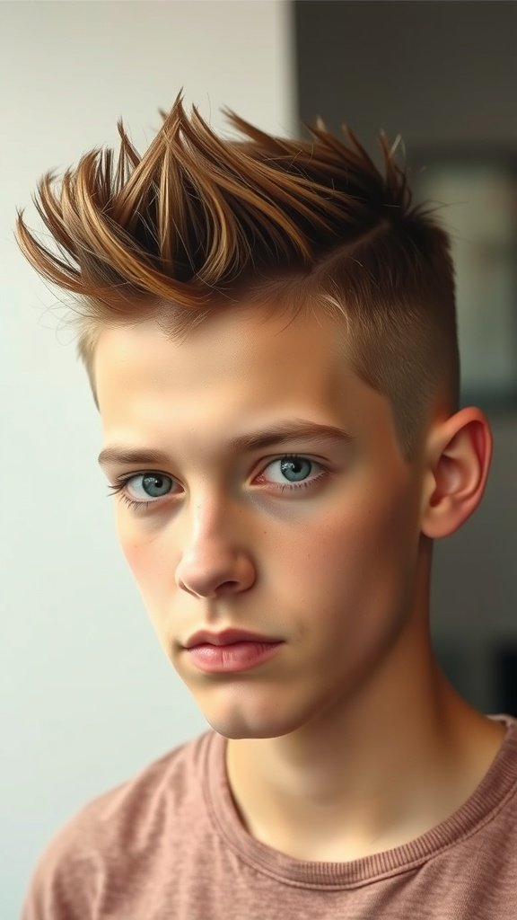A young person with a low fade haircut and spiky hair on top, showcasing a trendy hairstyle.