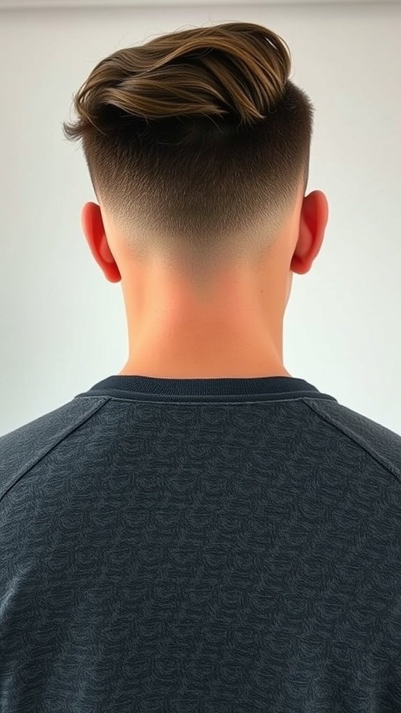 A back view of a low taper fade haircut with natural texture