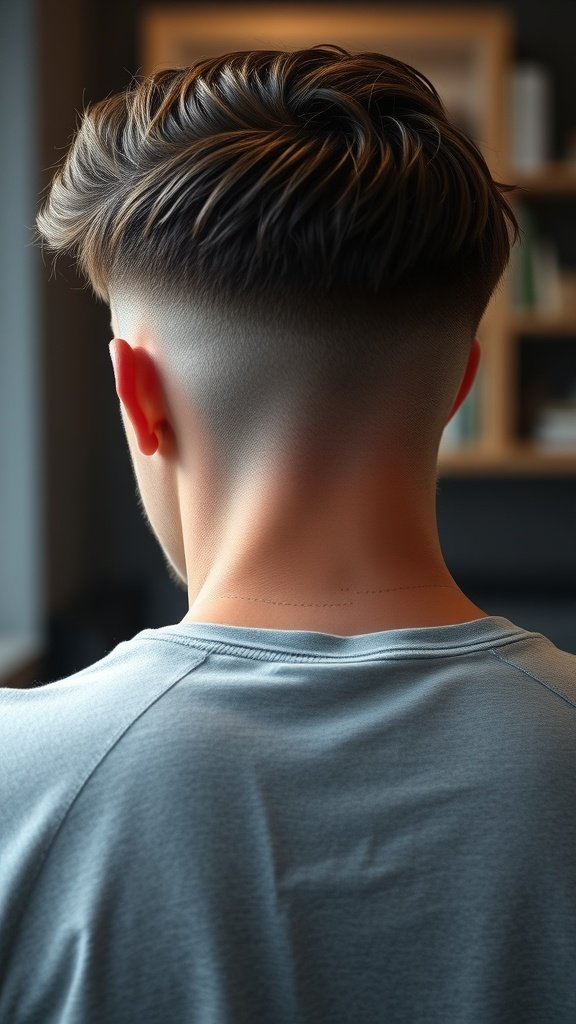 A man with a low taper fade haircut and short sides, showcasing a stylish and modern look.