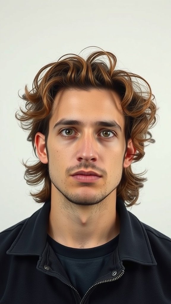 A man with medium-length hair styled in defined curls, showcasing a vibrant and fresh look.