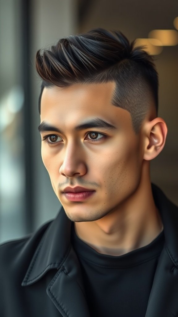 A man with a clean cut short hairstyle, featuring a fade on the sides and textured hair on top.