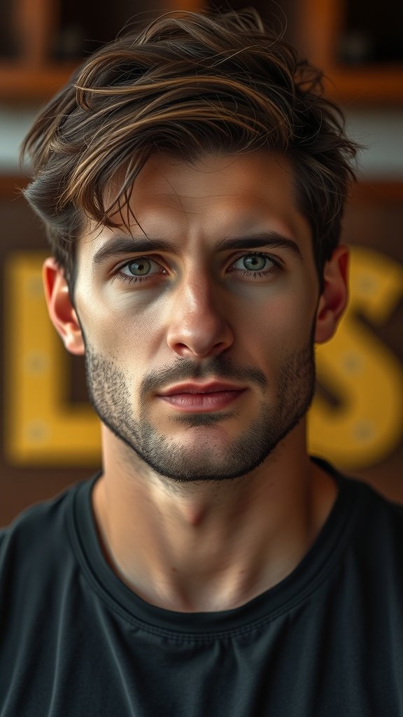 A man with short textured waves hairstyle, showcasing a stylish and modern look.