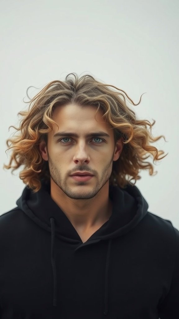 A man with shoulder-length curly hair, wearing a black hoodie, looking confidently at the camera.