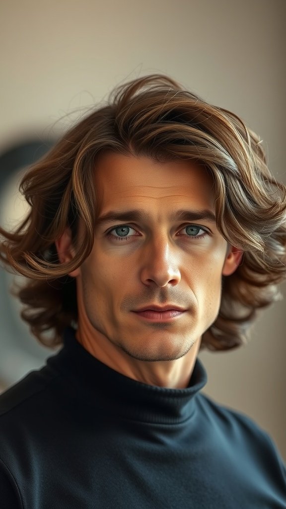 A man with soft waves and volume in his thick hair, looking confidently at the camera.