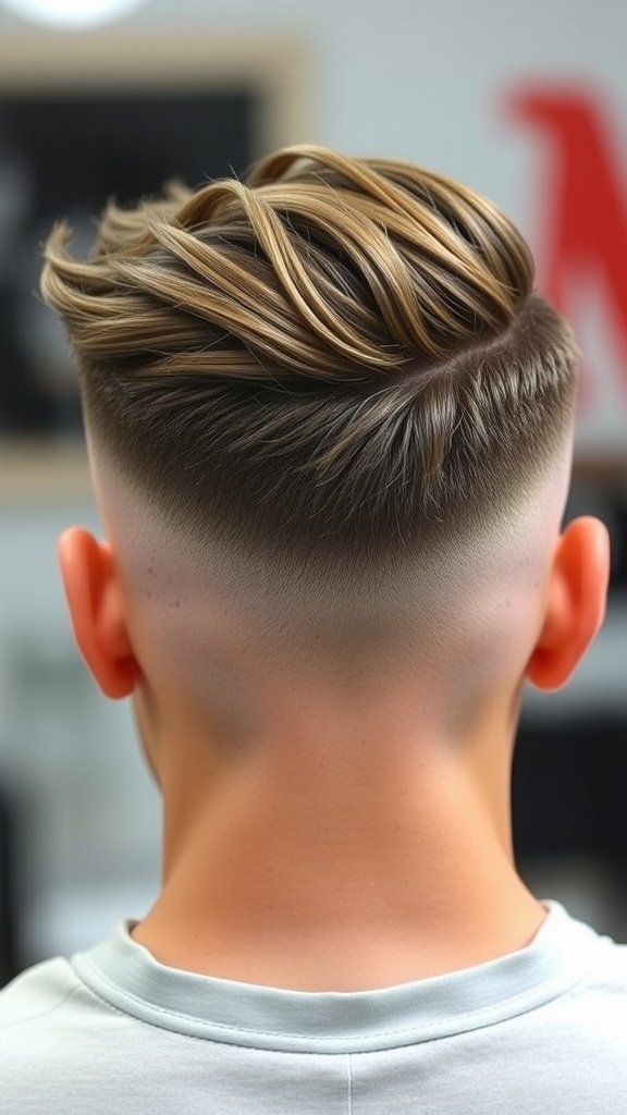 A stylish taper fade haircut with waves on top, showcasing a clean fade and textured hairstyle.