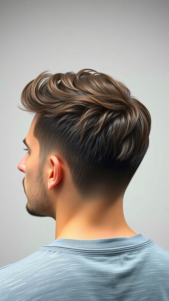 A stylish textured crop hairstyle for men with thick hair, featuring volume on top and shorter sides.