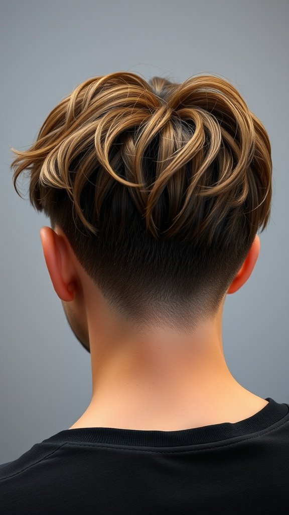 Back view of a textured crop haircut with a low fade