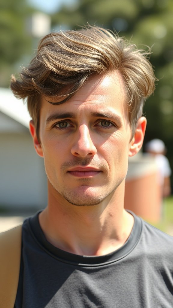 A young man with textured waves hairstyle, looking relaxed and stylish.