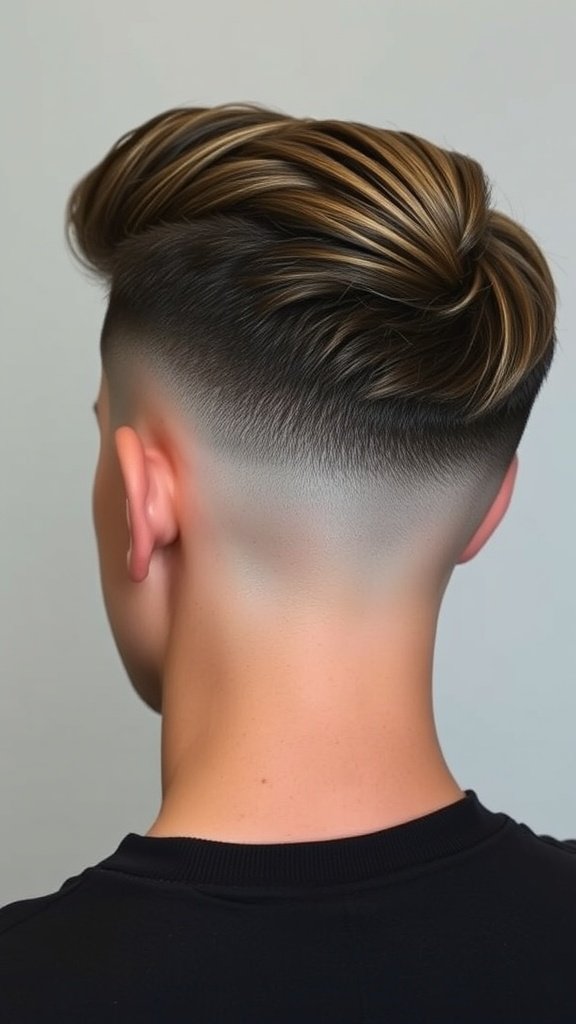 A stylish undercut drop fade haircut with textured hair on top and a smooth fade on the sides.