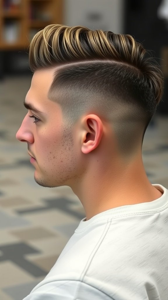 A man with an undercut and low taper fade hairstyle, showcasing a stylish and modern look.