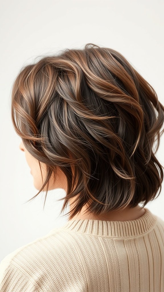 A stylish haircut featuring wavy hair on top with short sides.