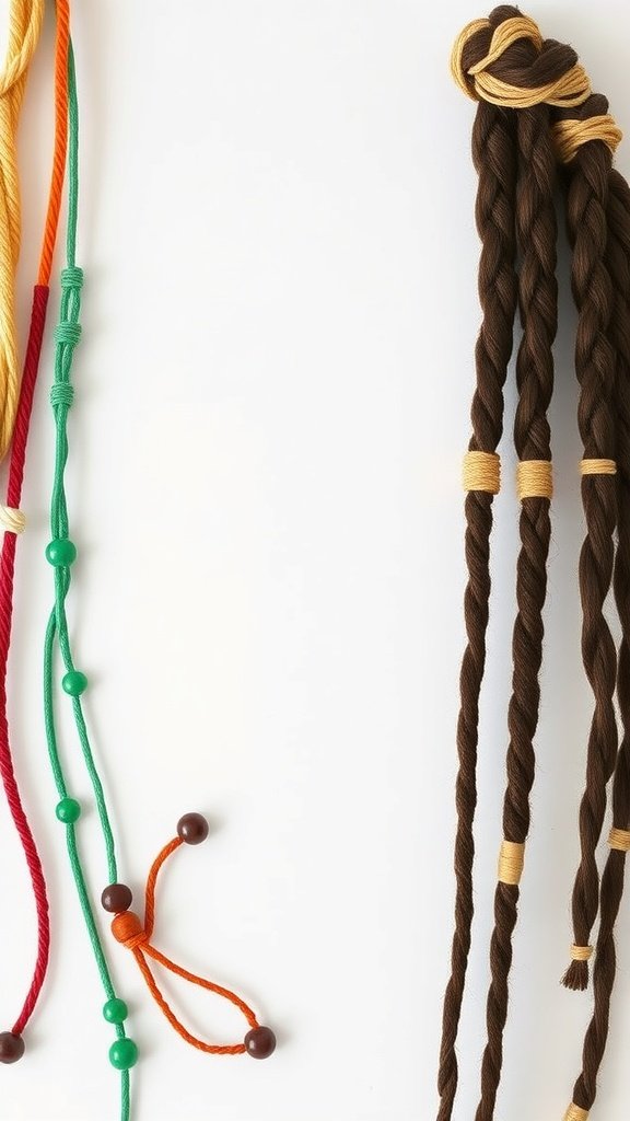 Colorful cords and beads for enhancing Jumbo Boho Knotless Braids