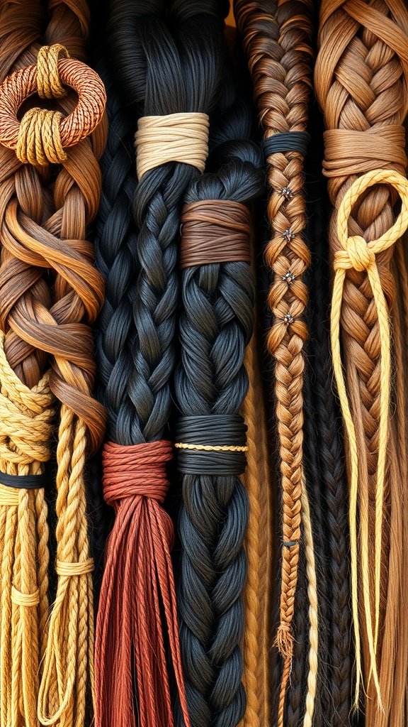 A variety of braided hairstyles showcasing different colors and styles, perfect for accessorizing knotless braids.