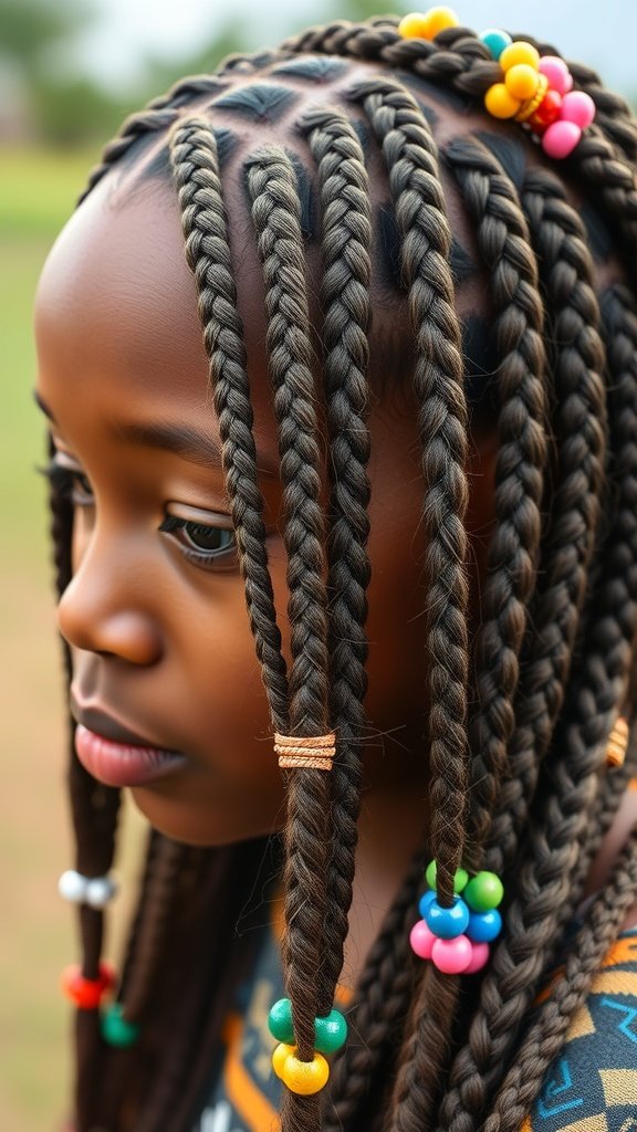 Close-up of lemonade braids with colorful beads
