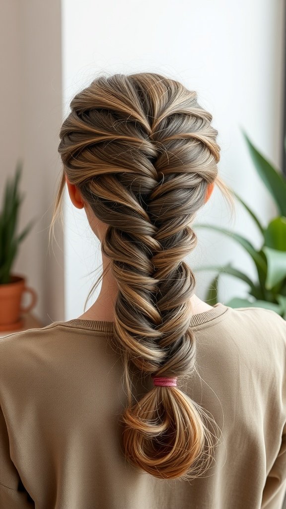 A woman with beautifully styled ash brown knotless braids, showcasing a smooth and elegant look.