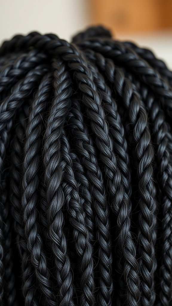 Close-up of knotless braids with curls, showcasing their neat and stylish appearance.