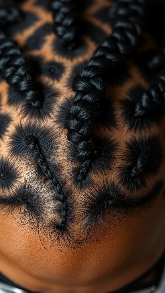 Close-up of small knotless box braids on a scalp, showcasing neat and precise braid patterns.
