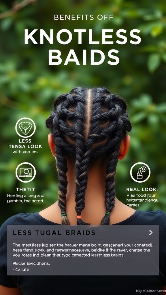 Image showing the back of a person's head with knotless braids, highlighting the neat and stylish appearance.