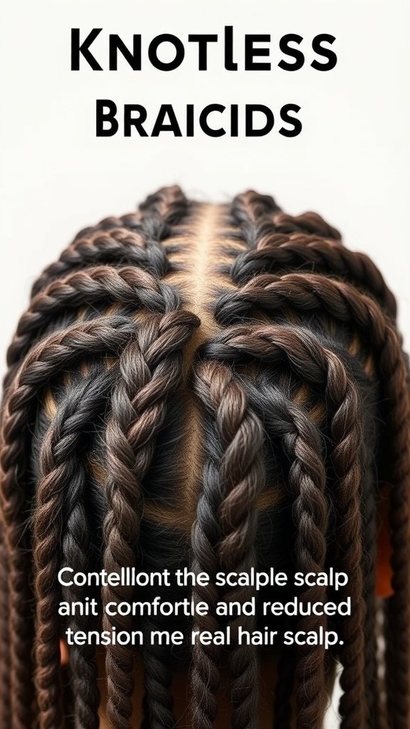 A close-up view of honey brown knotless braids, showcasing their neat and stylish appearance.