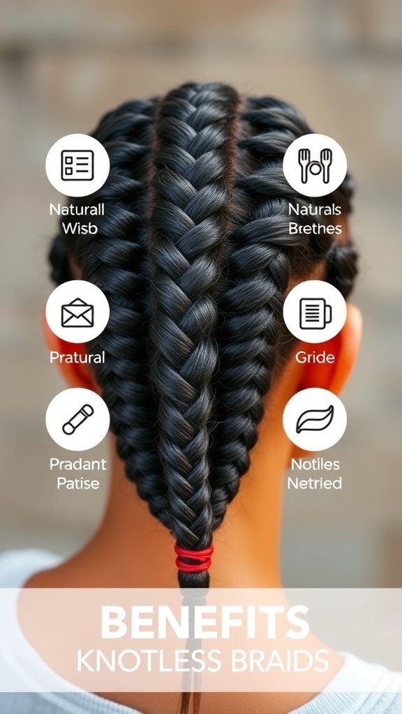 Image showing the benefits of knotless braids with a focus on comfort and versatility.