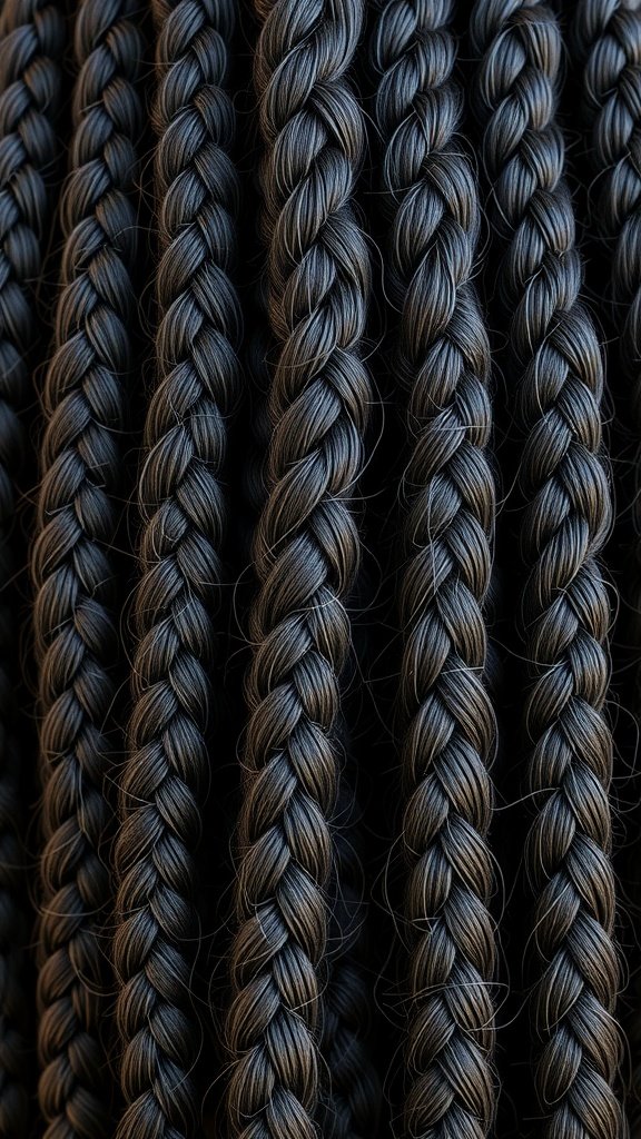 Close-up of neatly braided knotless braids