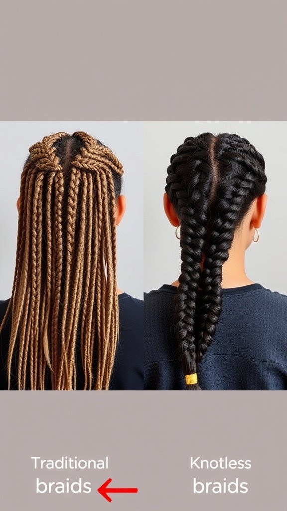 Comparison of traditional braids and knotless braids