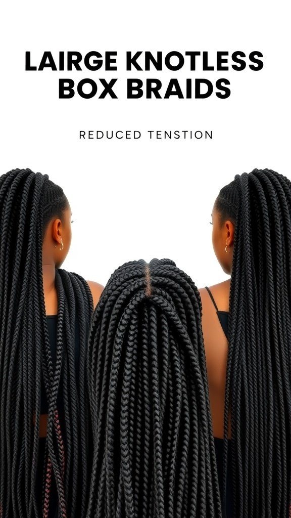 Large Knotless Box Braids showcasing reduced tension and style versatility