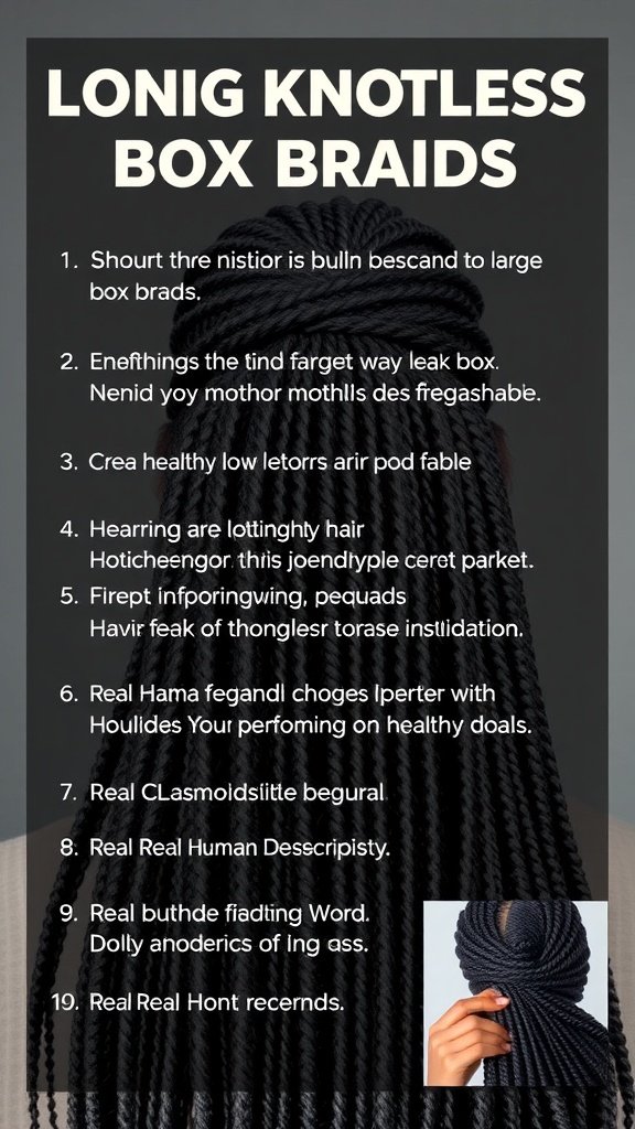 Image of long knotless box braids with a focus on the intricate styling and parting.