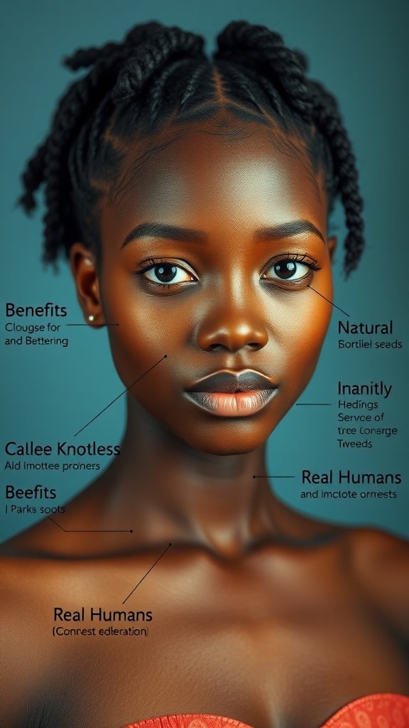 A close-up of a person with short knotless box braids, showcasing the hairstyle's neatness and style.