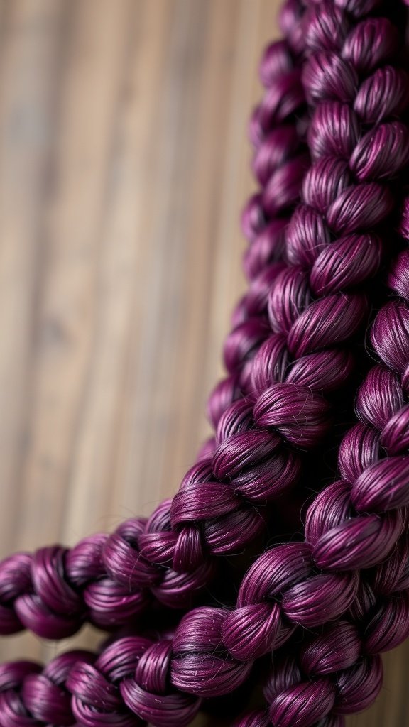 Close-up of berry purple knotless braids