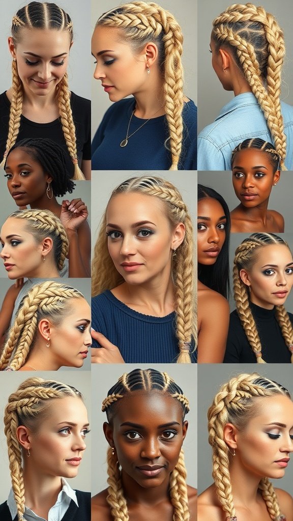 A collage of women showcasing various styles of blonde knotless braids, highlighting their versatility and appeal across different ages.