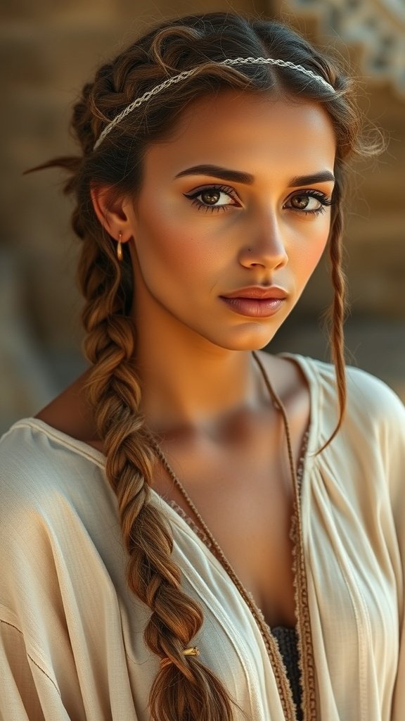 A woman with bohemian knotless braids, showcasing a stylish and colorful hairstyle.