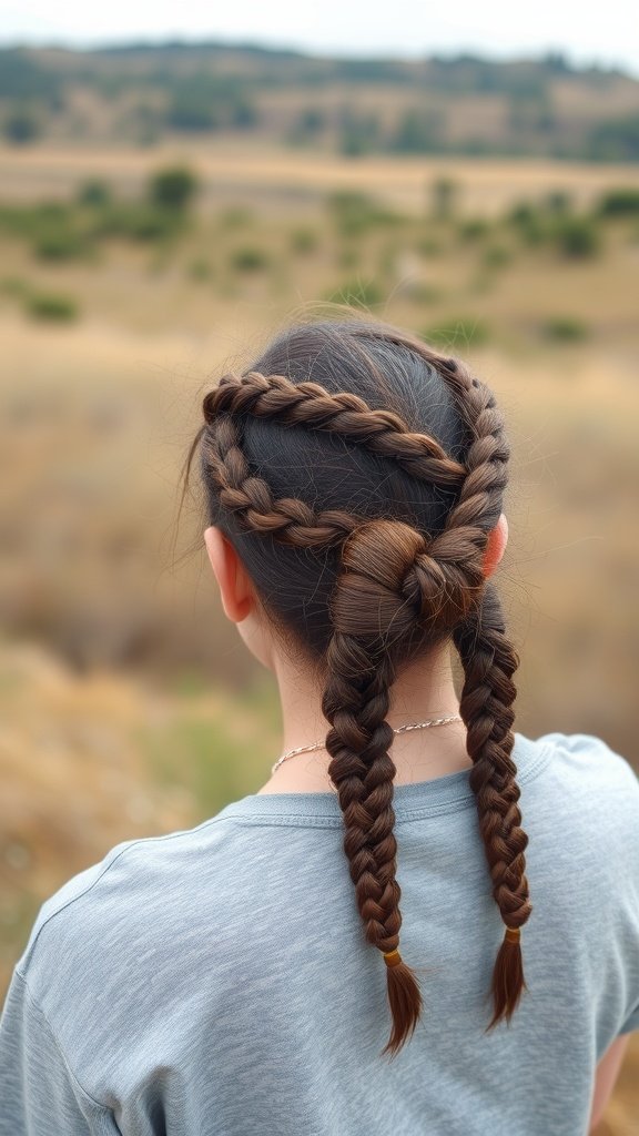 A woman with boho knotless braids styled into a low bun, showcasing a chic and practical hairstyle.
