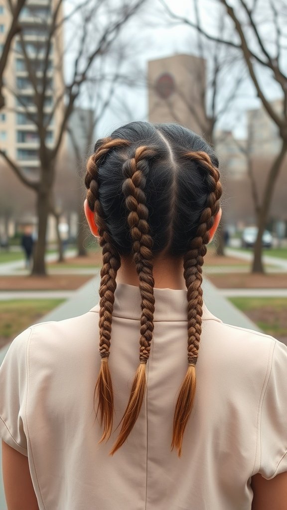 A woman with knotless boho braids styled with twists, showcasing a unique and trendy hairstyle.