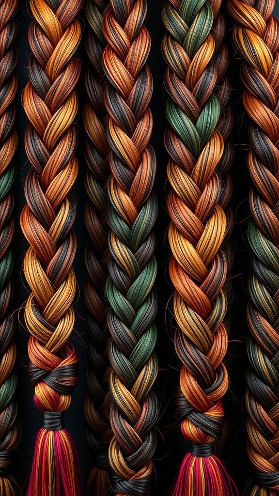 Colorful box braids showcasing a blend of orange, green, and black hues.