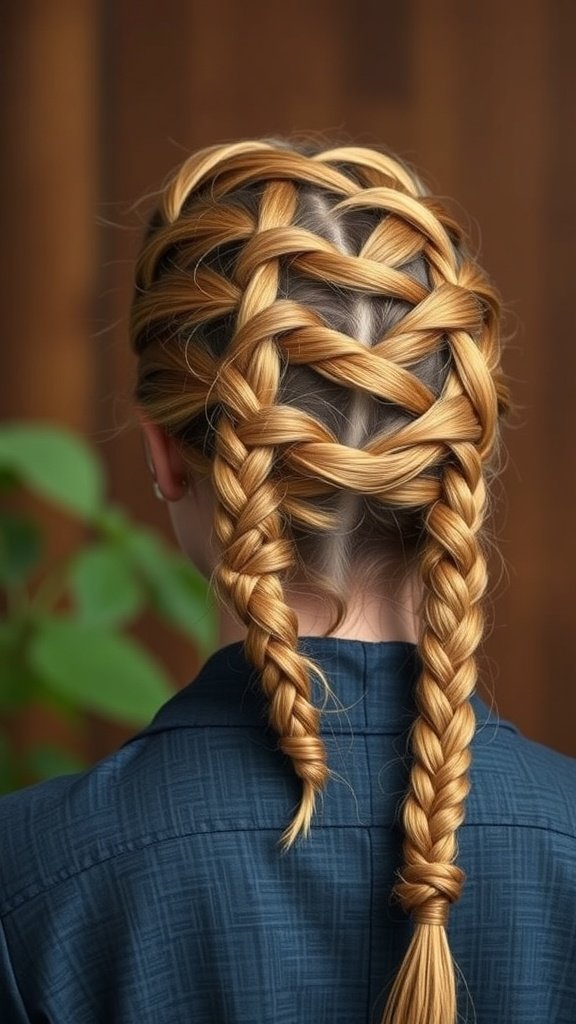 A close-up view of intricate short bohemian knotless braids styled in a beautiful pattern.