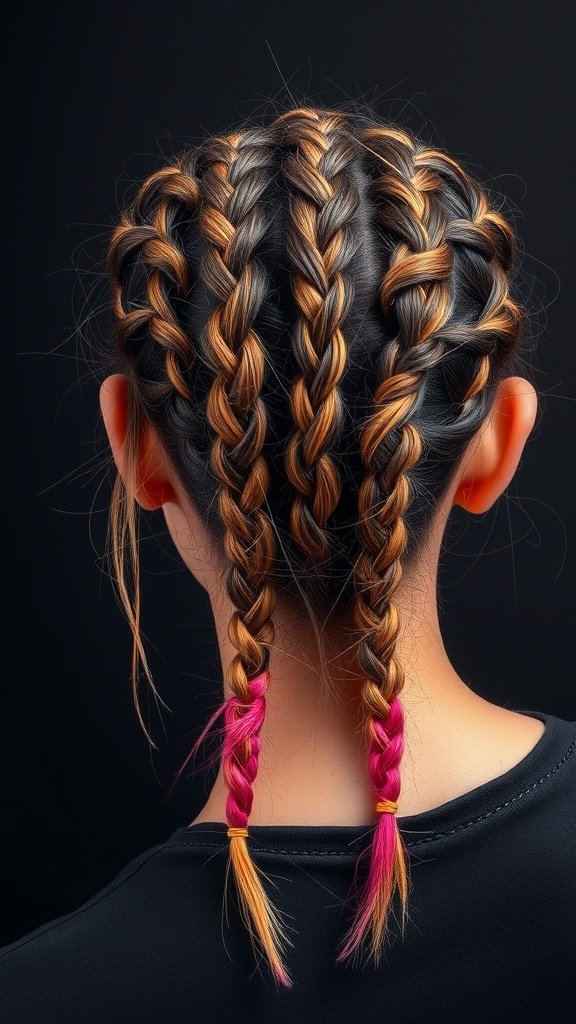 Short Bohemian Knotless Braids with colorful accents