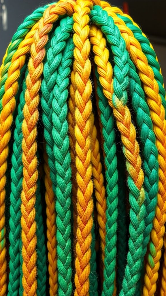 Colorful green and yellow knotless braids