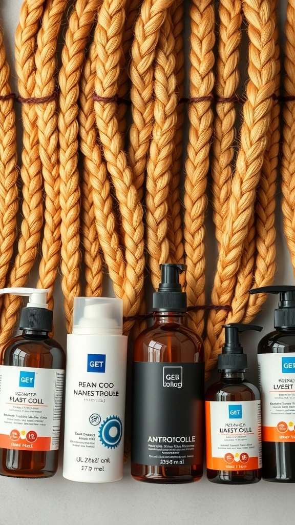 Honey blonde knotless braids with hair care products