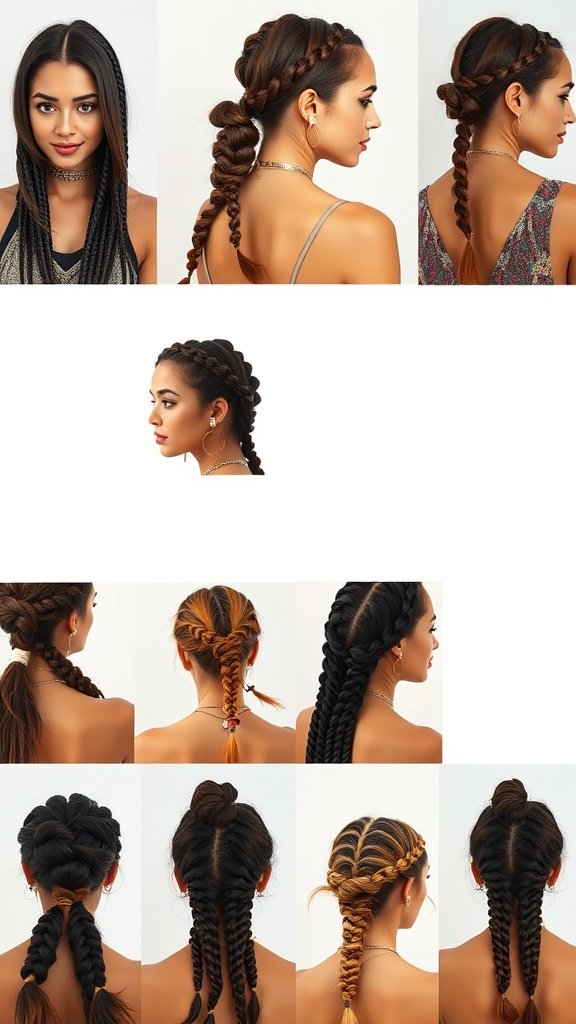 A collage of various knotless braid styles, showcasing different looks and inspirations.