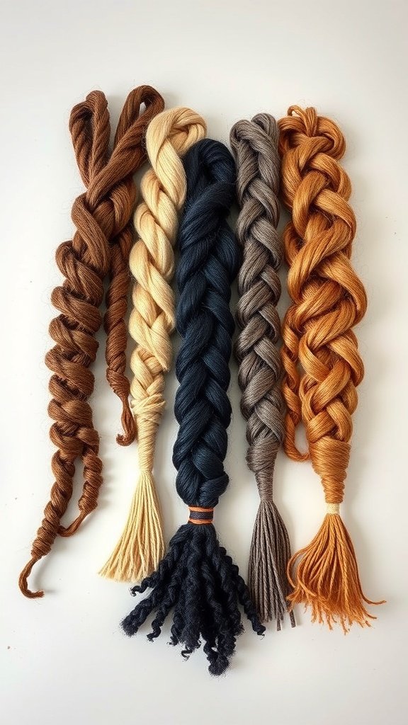 A variety of braided hairstyles showcasing different curl patterns and colors.