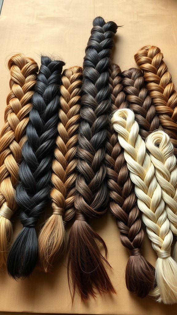 Various braided hair extensions in different colors and styles