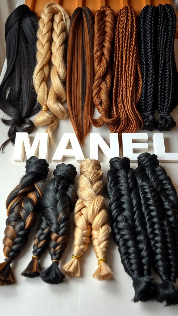 A variety of hair extensions for knotless braids in different colors and styles.
